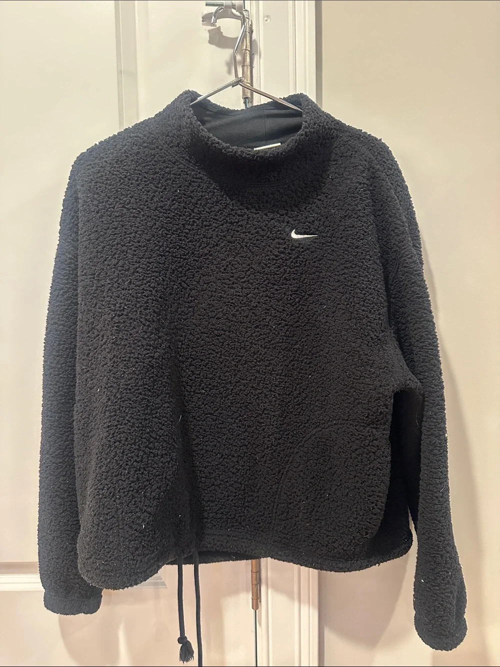 Nike Black Sherpa Mock Neck Pullover with White Swoosh